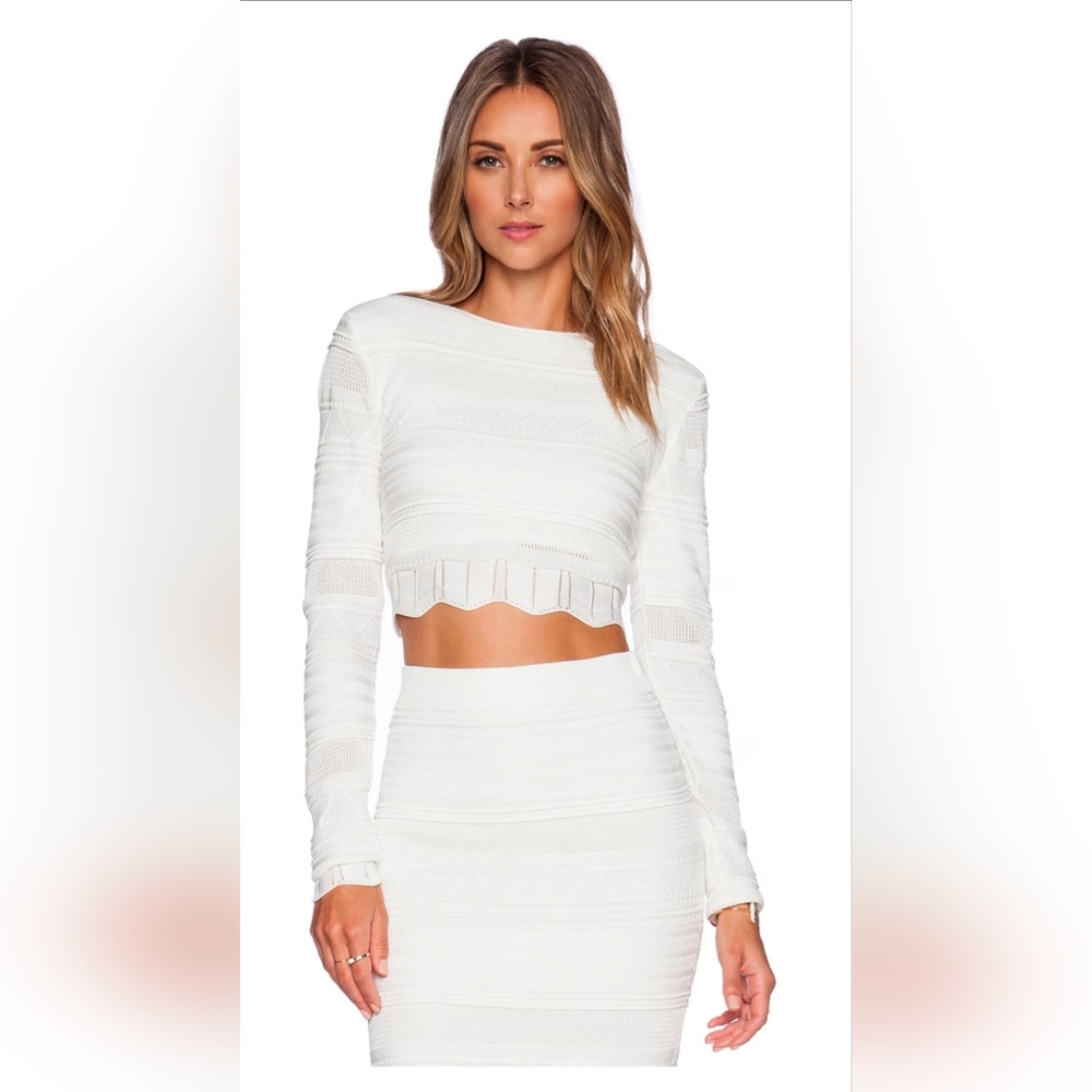 NWoT Torn by Ronny Kobo ARIELLE in White Pointelle Textured Knit Crop Top L $222